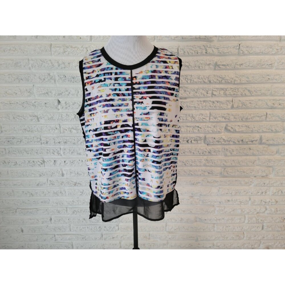 Worthington Womens XL Blue Watercolor Sleeveless Round Neck Blouse Top WAT35E